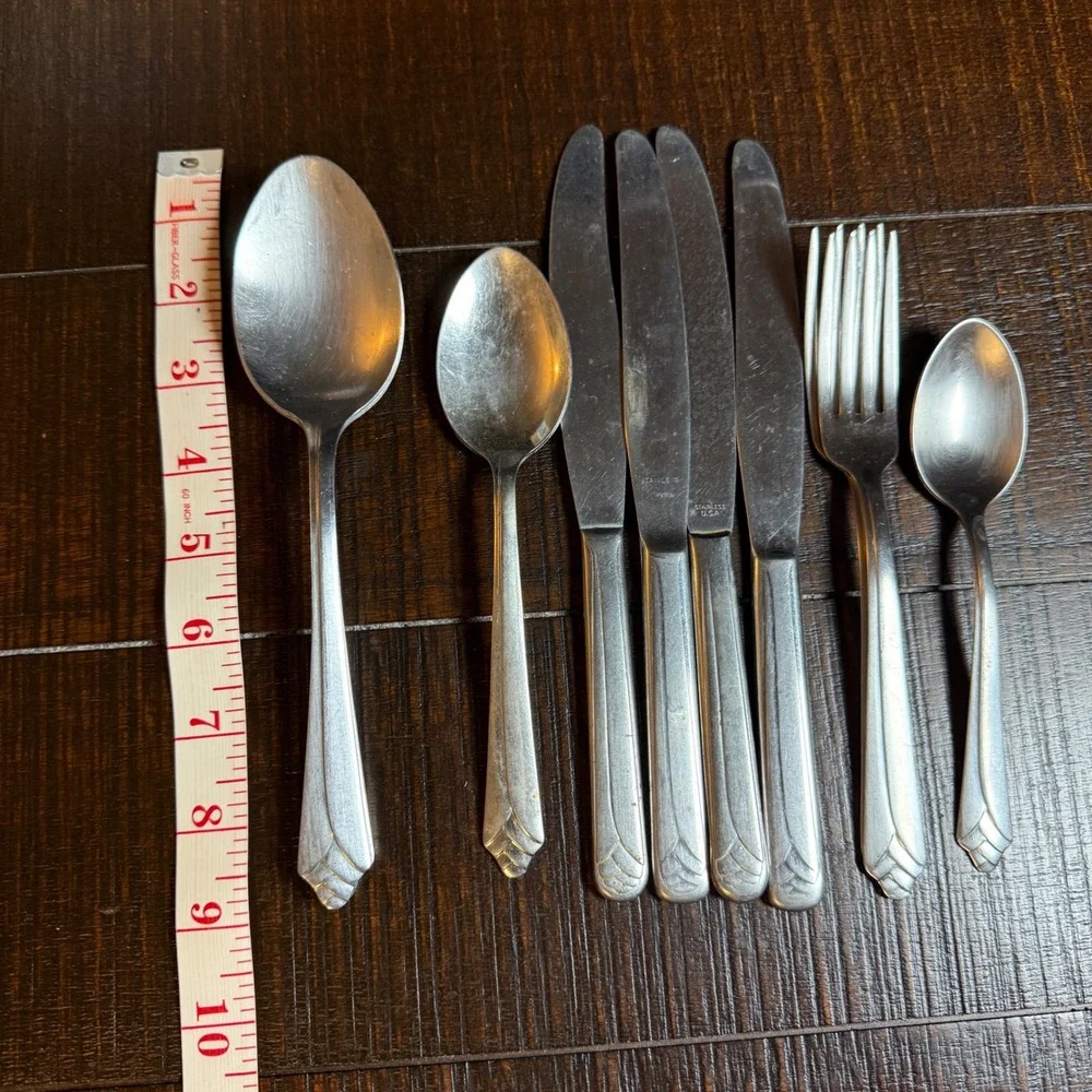 Vintage Stainless USA Flatware Set 11pc Art Deco Shell Fan‎ Pattern Silverware